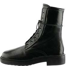 Load image into Gallery viewer, Black leather boot with lace-up design on a white background
