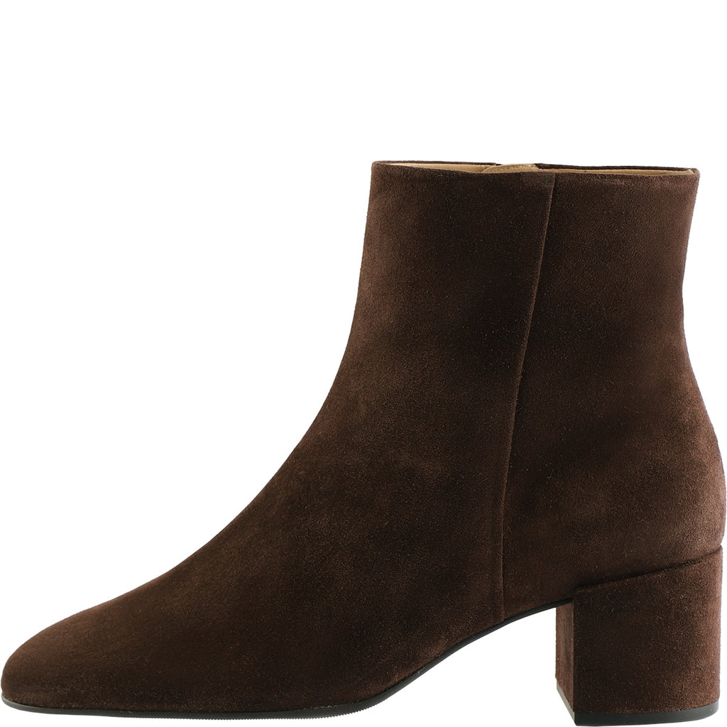 Brown suede ankle boot on a white background