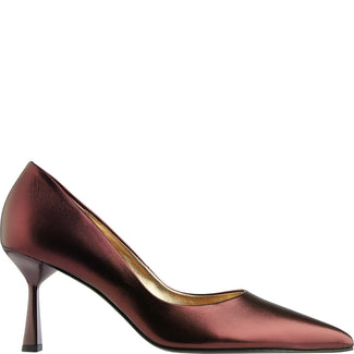 Maroon high-heeled shoe on a white background