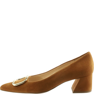 Hogl Brown Caramel Suede Block Heel Pump|1045421100