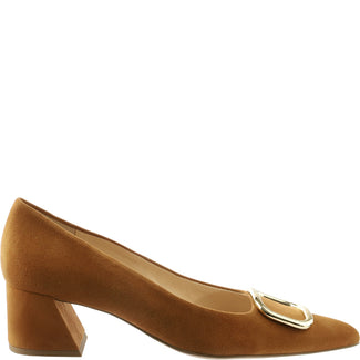 Hogl Brown Caramel Suede Block Heel Pump|1045421100