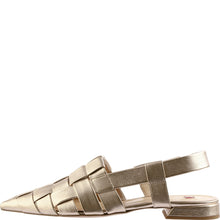 Load image into Gallery viewer, Gold sandal with woven design on a white background
