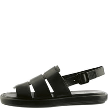 Load image into Gallery viewer, Black sandal with multiple straps on a white background

