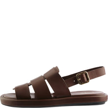 Load image into Gallery viewer, Brown sandal with a gold buckle on a white background
