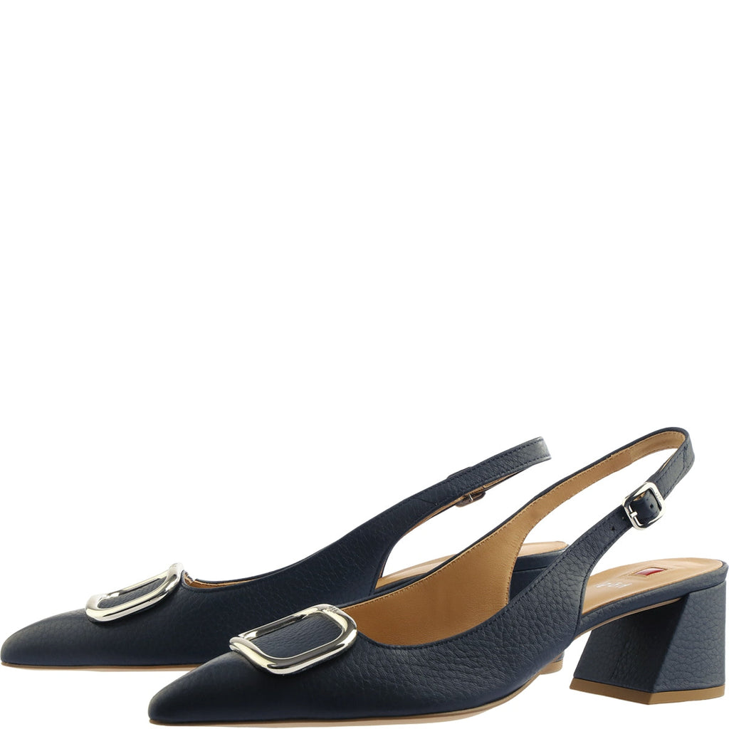 Hogl Navy Leather Sling Back|1046233500