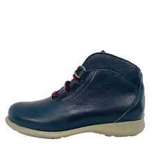 Load image into Gallery viewer, Navy blue leather shoe with red and green laces on a white background
