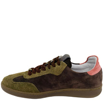 Load image into Gallery viewer, Brown and green sneaker with pink lining on a white background
