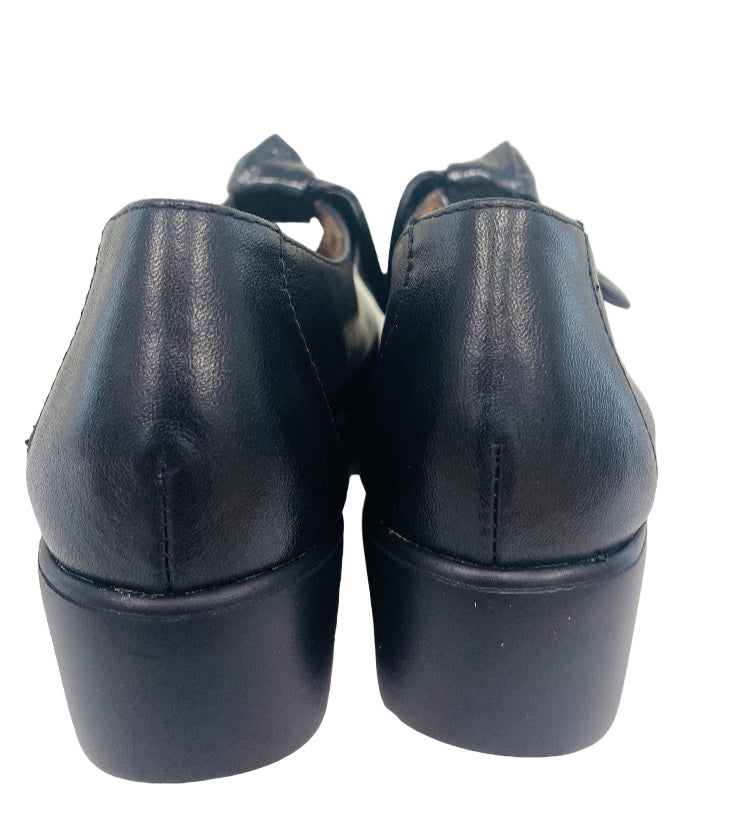 Black leather shoes on a white background
