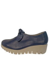 Load image into Gallery viewer, Blue shoe with a bow on a white surface
