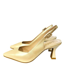 Load image into Gallery viewer, Gold high-heeled shoes on a white surface with a neutral background
