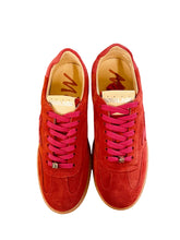 Load image into Gallery viewer, Red sneakers with pink laces on a white surface
