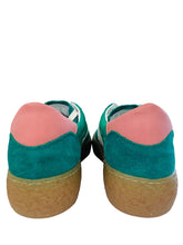 Load image into Gallery viewer, Pair of shoes with green and pink design on a white surface.

