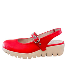 Load image into Gallery viewer, Red platform sandal with a white sole on a wooden surface
