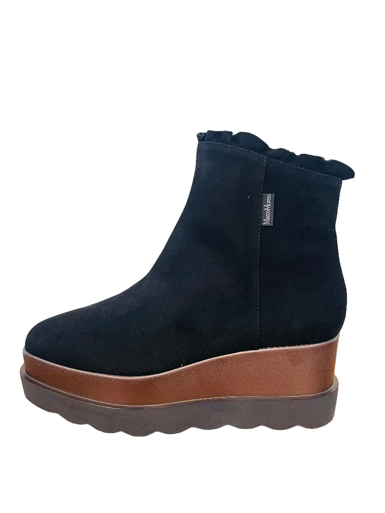 Marco Moreo Black Suede Wedge Ankle Boot|A002MCNE