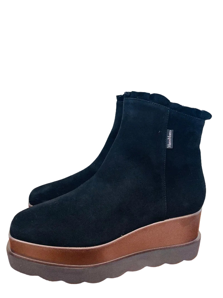 Marco Moreo Black Suede Wedge Ankle Boot|A002MCNE