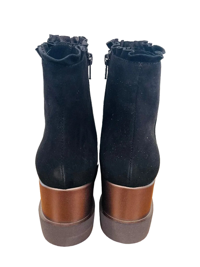 Marco Moreo Black Suede Wedge Ankle Boot|A002MCNE