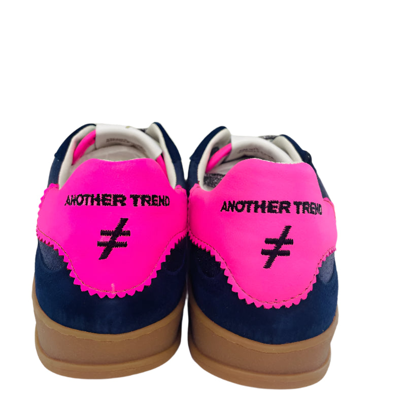Navy and pink sneakers with 'Another Trend' logo on a white background