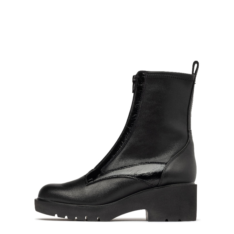 Unisa Black Leather Centre Zip Ankle Boot|JOGINBL
