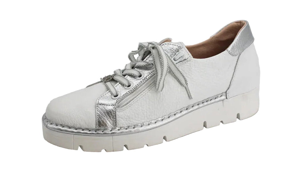 White and silver sneaker on a white background