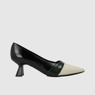 Lodi Two-Tone Black Patent & Beige Mid Heel Pump|  KAL5573