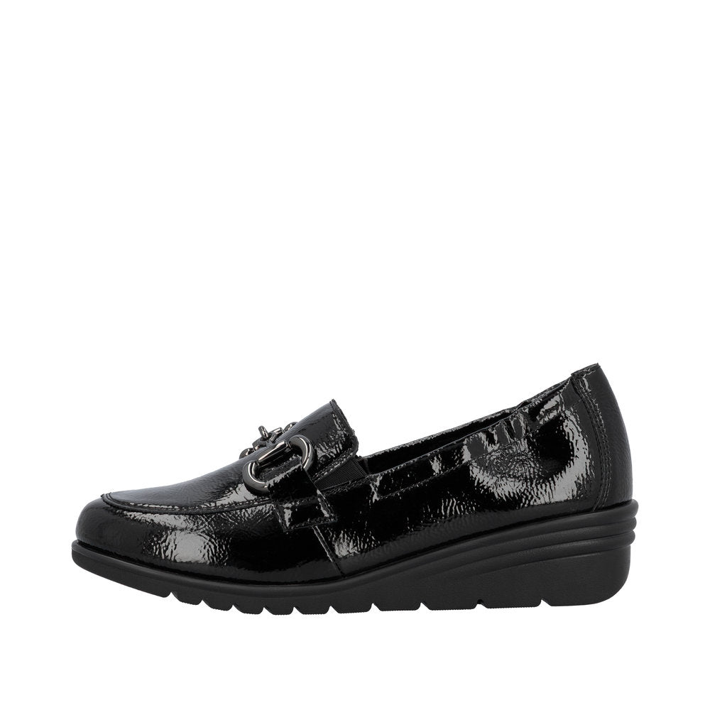 Rieker Black Patent Mini Wedge Loafer|L535200