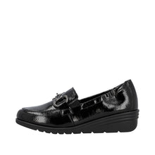 Load image into Gallery viewer, Rieker Black Patent Mini Wedge Loafer|L535200
