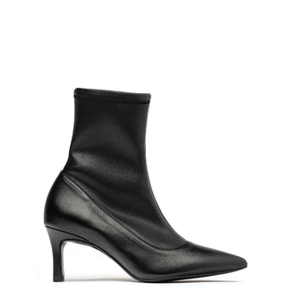 Unisa High Heel Black Leather and Stretch Shaft Ankle Boot| LANETBL