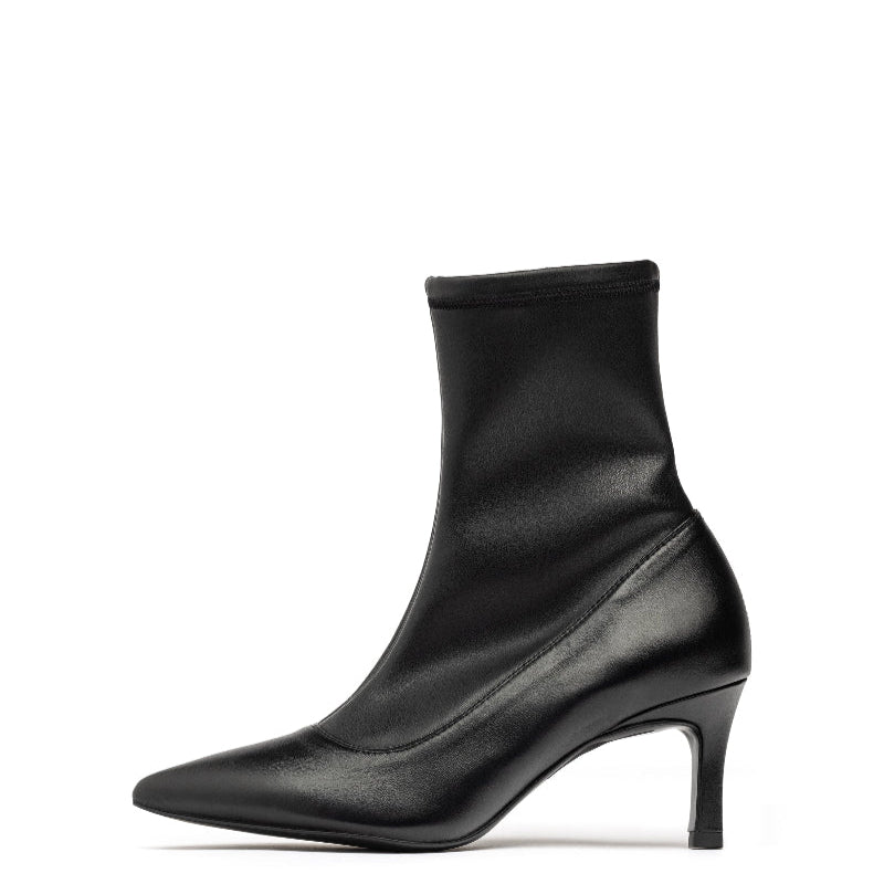 Unisa High Heel Black Leather and Stretch Shaft Ankle Boot| LANETBL
