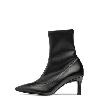 Unisa High Heel Black Leather and Stretch Shaft Ankle Boot| LANETBL