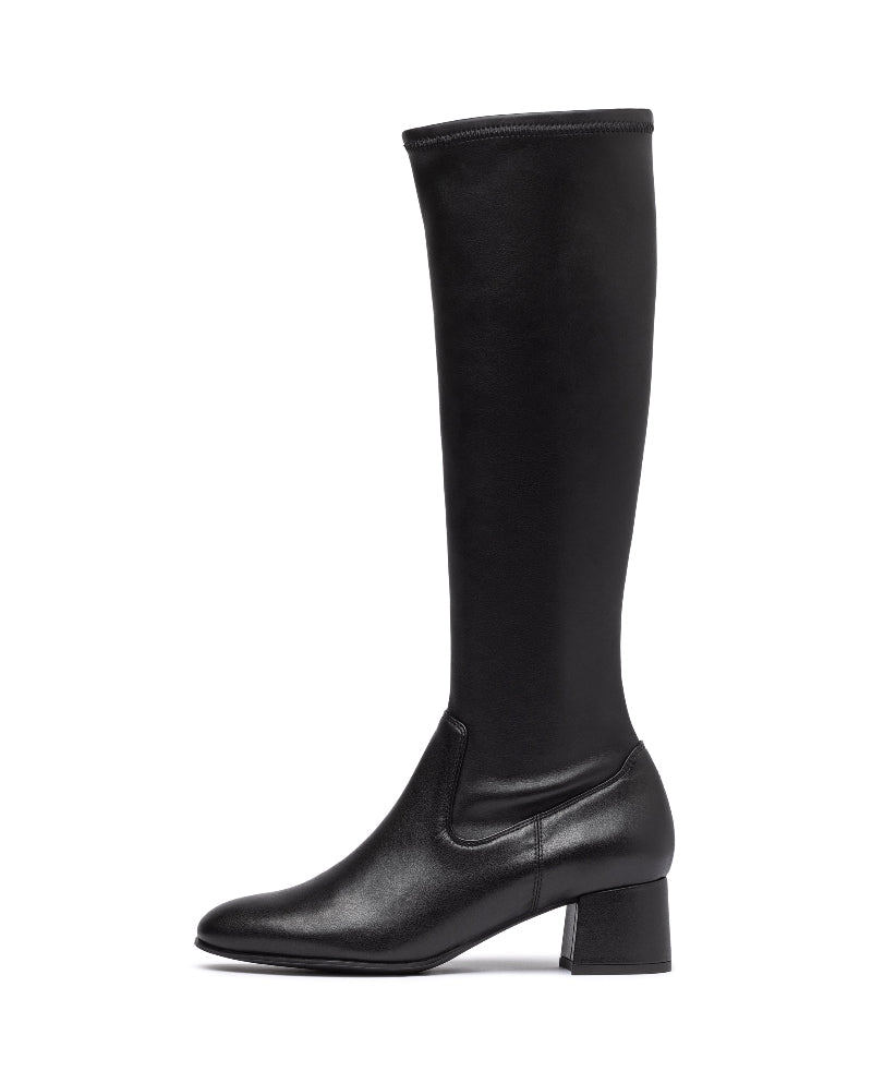 Unisa Black Stretch Leather Knee High Boot |LAPESNEG