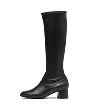 Load image into Gallery viewer, Unisa Black Stretch Leather Knee High Boot |LAPESNEG
