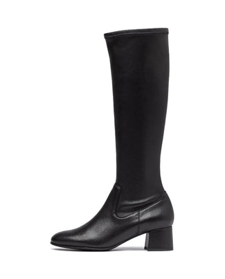Unisa Black Stretch Leather Knee High Boot |LAPESNEG