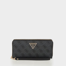 Load image into Gallery viewer, Black guess wallet with gold zipper and Guess logo on a light gray background
