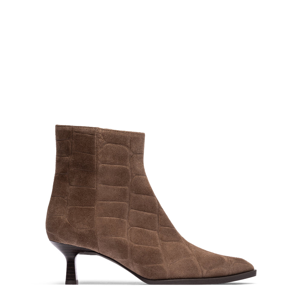 Unisa Brown Croc Embossed Ankle Boot|LOMASTAU