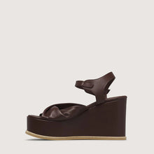 Load image into Gallery viewer, Brown wedge sandal on a light gray background

