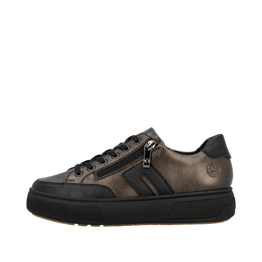 Rieker Metallic Bronze & Black Platform Trainer|M771125