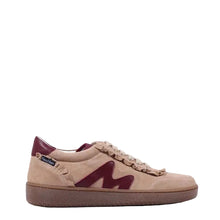 Load image into Gallery viewer, Beige sneaker with maroon accents on a light gray background
