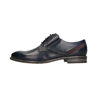 navy leather dress shoe on a white background
