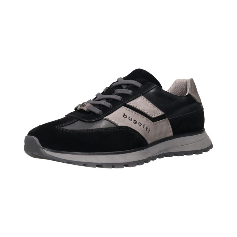 Bugatti Black and Grey Leather Trainer|331AWC0110