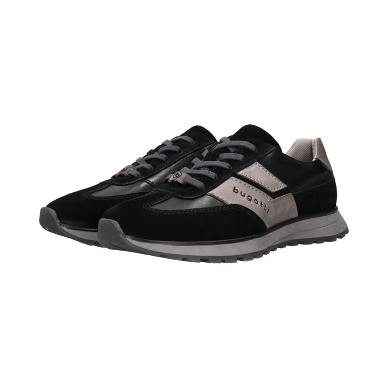 Bugatti Black and Grey Leather Trainer|331AWC0110