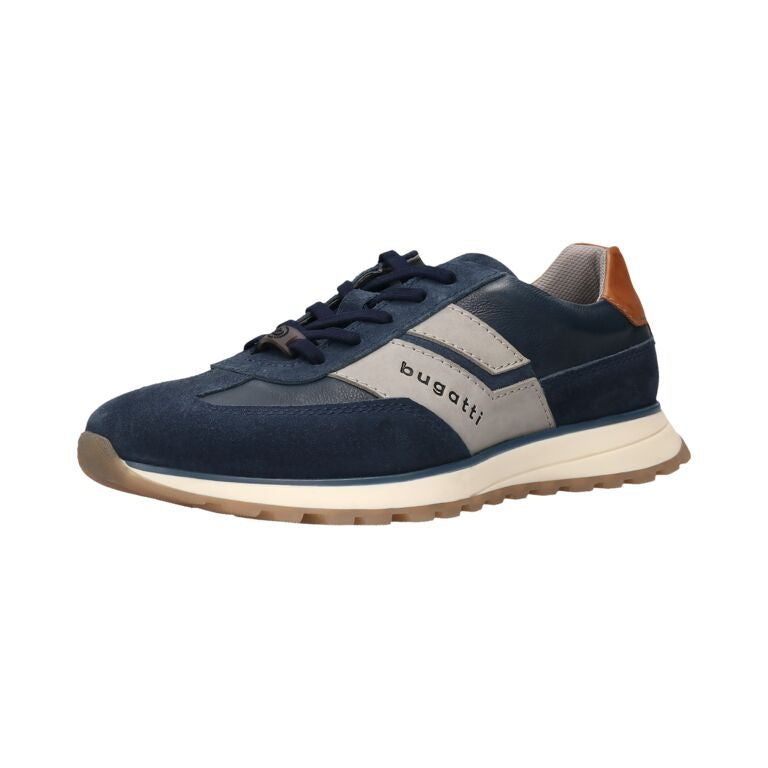 Bugatti Navy and Tan Leather Trainer|331AWC0140