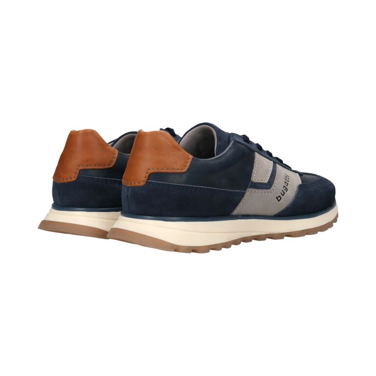 Bugatti Navy and Tan Leather Trainer|331AWC0140