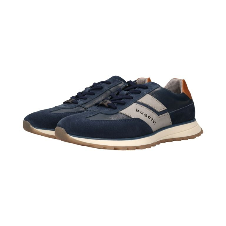 Bugatti Navy and Tan Leather Trainer|331AWC0140