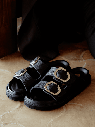 Genuins Galia Black Embossed Leather Mule |G106270