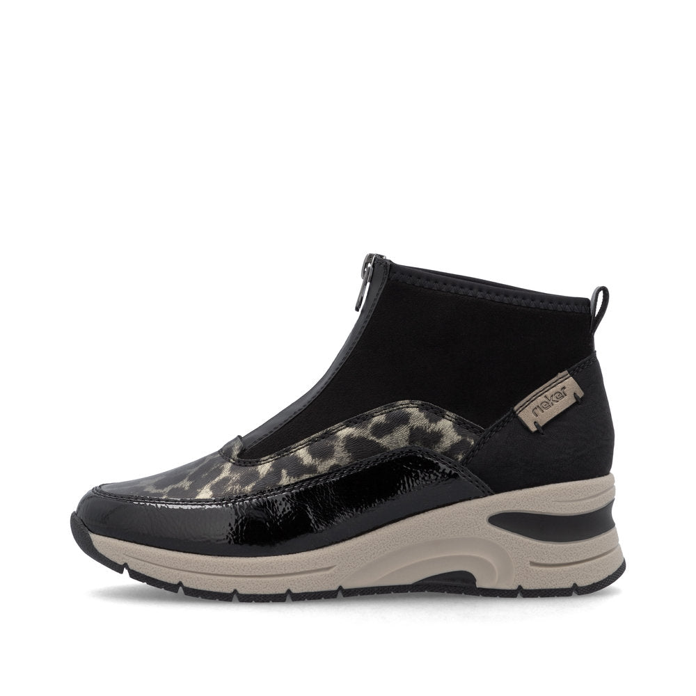 Rieker Black And Leo Wedge Ankle Boot|N936200M