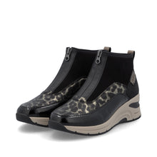 Load image into Gallery viewer, Rieker Black And Leo Wedge Ankle Boot|N936200M
