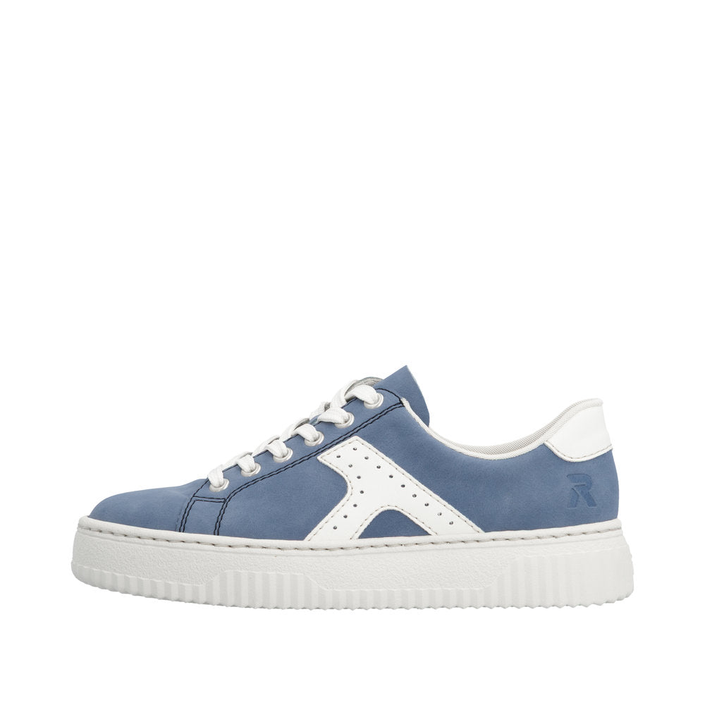 Blue sneaker with white sole on a white background