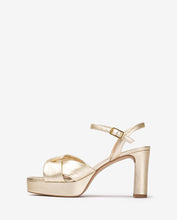 Load image into Gallery viewer, Gold high-heeled sandal on a white background
