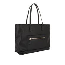Load image into Gallery viewer, guess Black tote bag with a gold zipper on a white background
