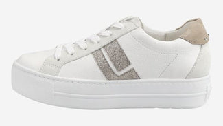 White sneaker with gray accents on a white background
